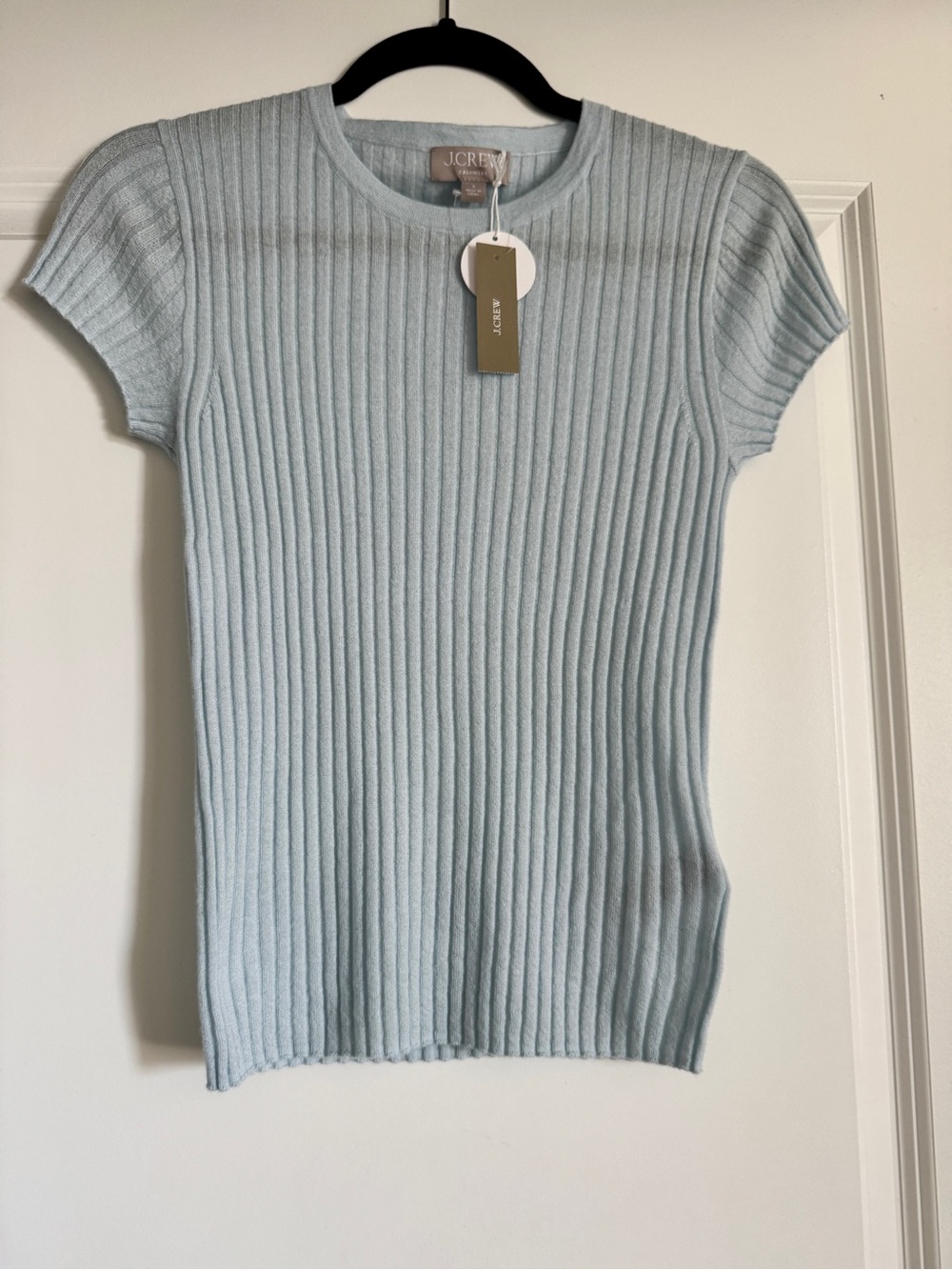 NWT J. CREW Women’s New ribbed featherweight 100% cashmere T-shirt Fresh Air S - Picture 2 of 15